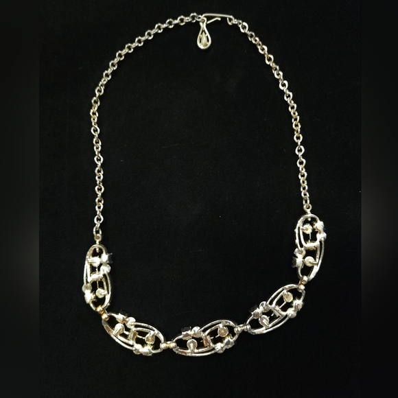 Vintage 50s Coro Choker Necklace Green AB Rhinestones Goldtone - Picture 3 of 9